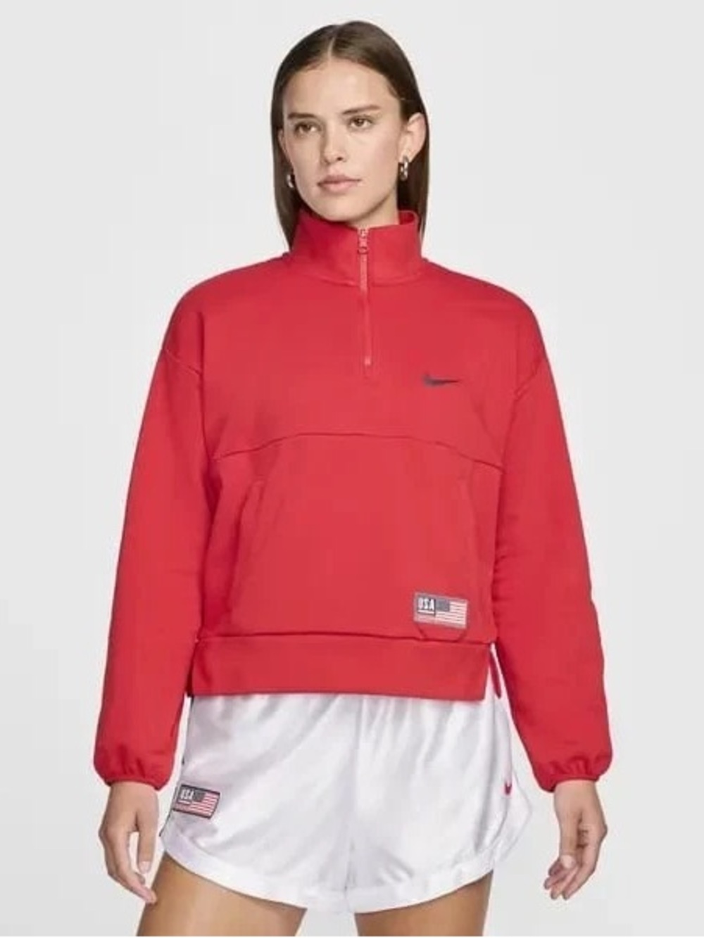 Nike Women's Red Half-Zip Pullover Sweatshirt with Pockets